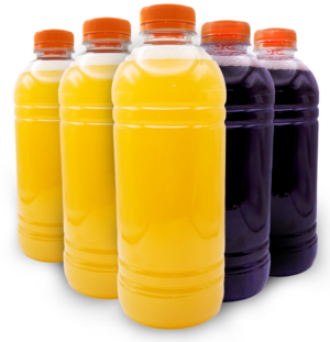 GARRAFA TRANSP REDONDA 1000ML C/TAMPA LARANJA C/100UN