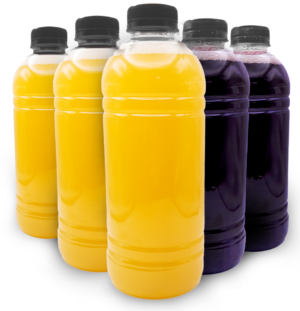 GARRAFA TRANSP REDONDA 1000ML C/TAMPA PRETA C/100UN