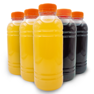 GARRAFA TRANSP REDONDA 500ML C/TAMPA LARANJA C/100UN