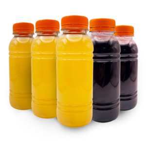 GARRAFA TRANSP REDONDA 300ML C/TAMPA LARANJA C/100UN