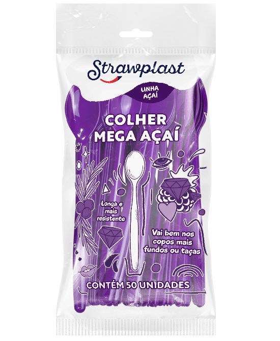 COLHER LONGA 18CM ROXA CX 10X50UN STRAWPLAST