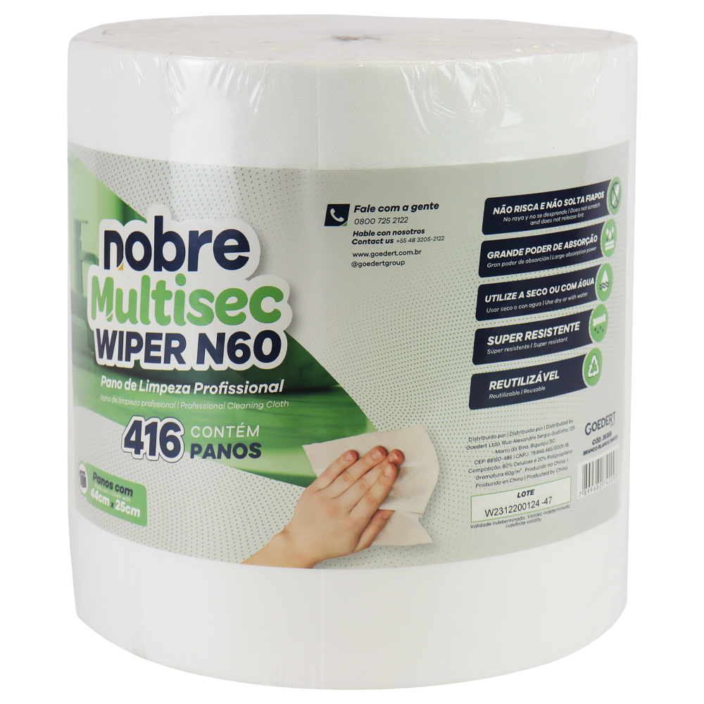 WIPER N60 44X25CM BRANCO C/416 UN NOBRE