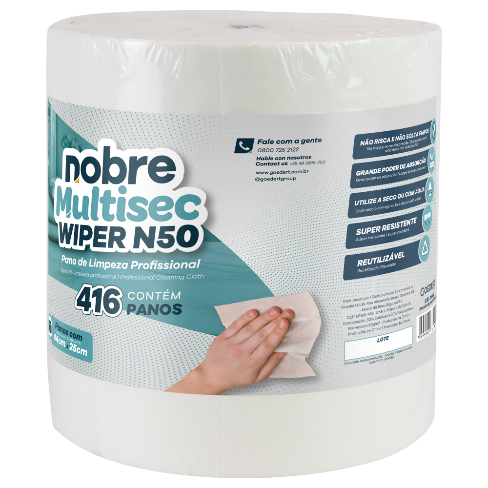 WIPER N50 44X25CM BRANCO C/416 UN NOBRE
