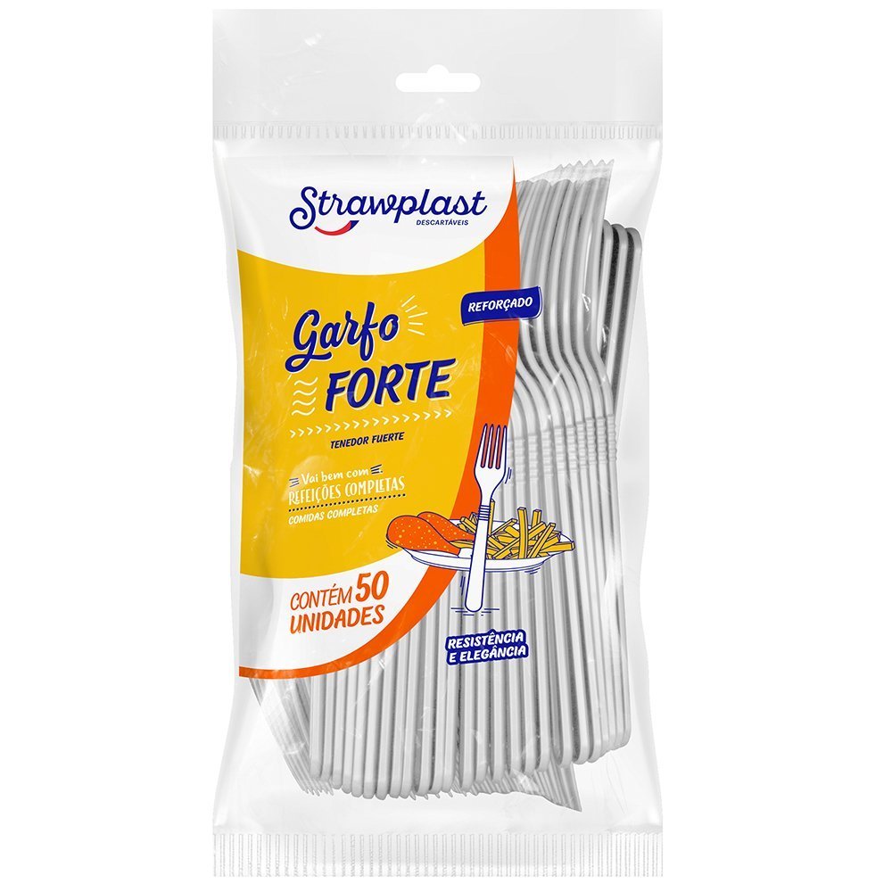 GARFO FORTE BRANCA CX 10X50UN STRAWPLAST