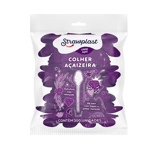 COLHER ACAIZERA ROXA CX 5X200UN STRAWPLAST