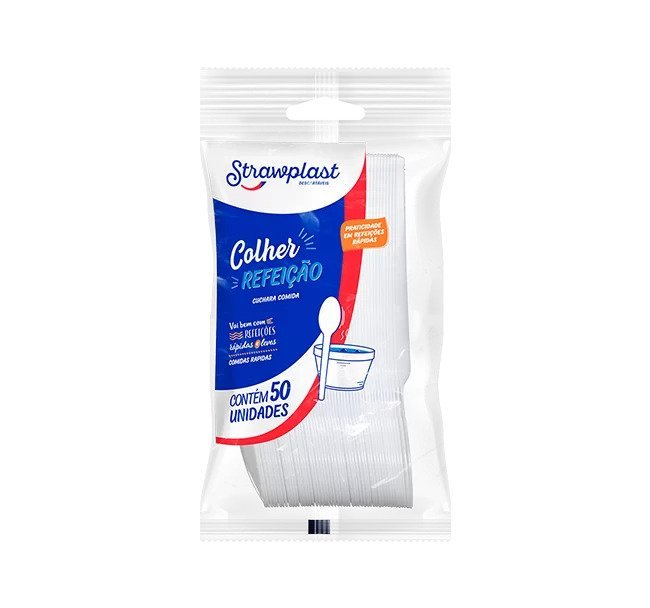 COLHER REFEICAO BRANCA CX 20X50UN STRAWPLAST