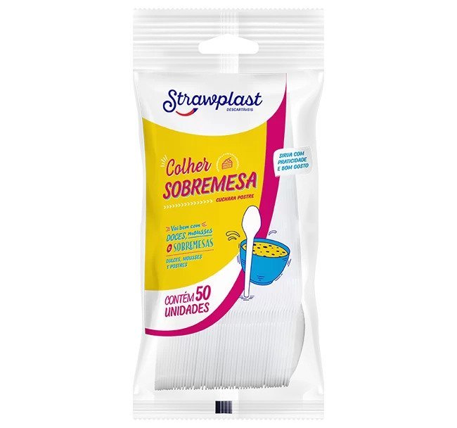 COLHER SOBREMESA BRANCA CX 20X50UN STRAWPLAST