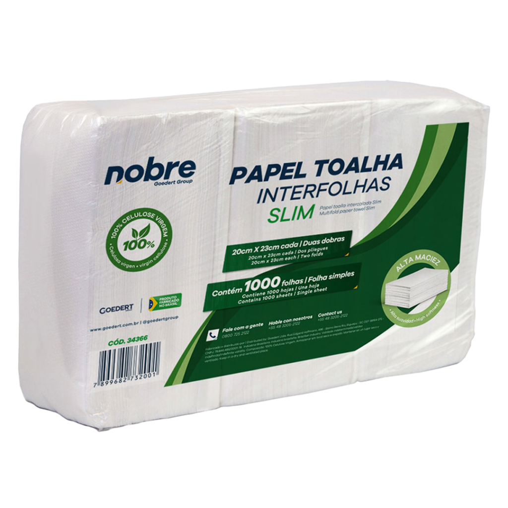 PAPEL TOALHA INT 20X20CM SLIM 1000FLS NOBRE