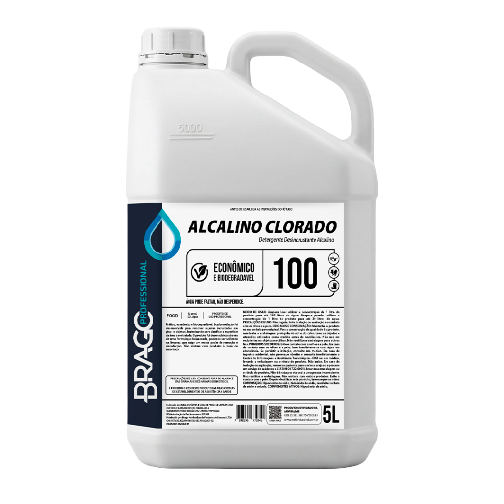 DETERG ALCALINO CLORADO 5L 1/100 BRAGO PROFESSIONAL