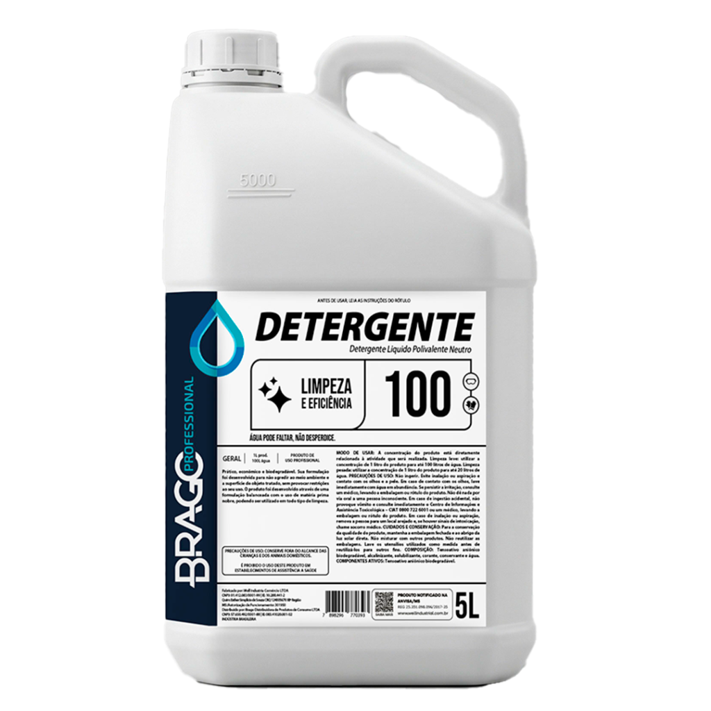 DETERG CONCENTRADO NEUTRO 5L 1/100 BRAGO PROFESSIONAL