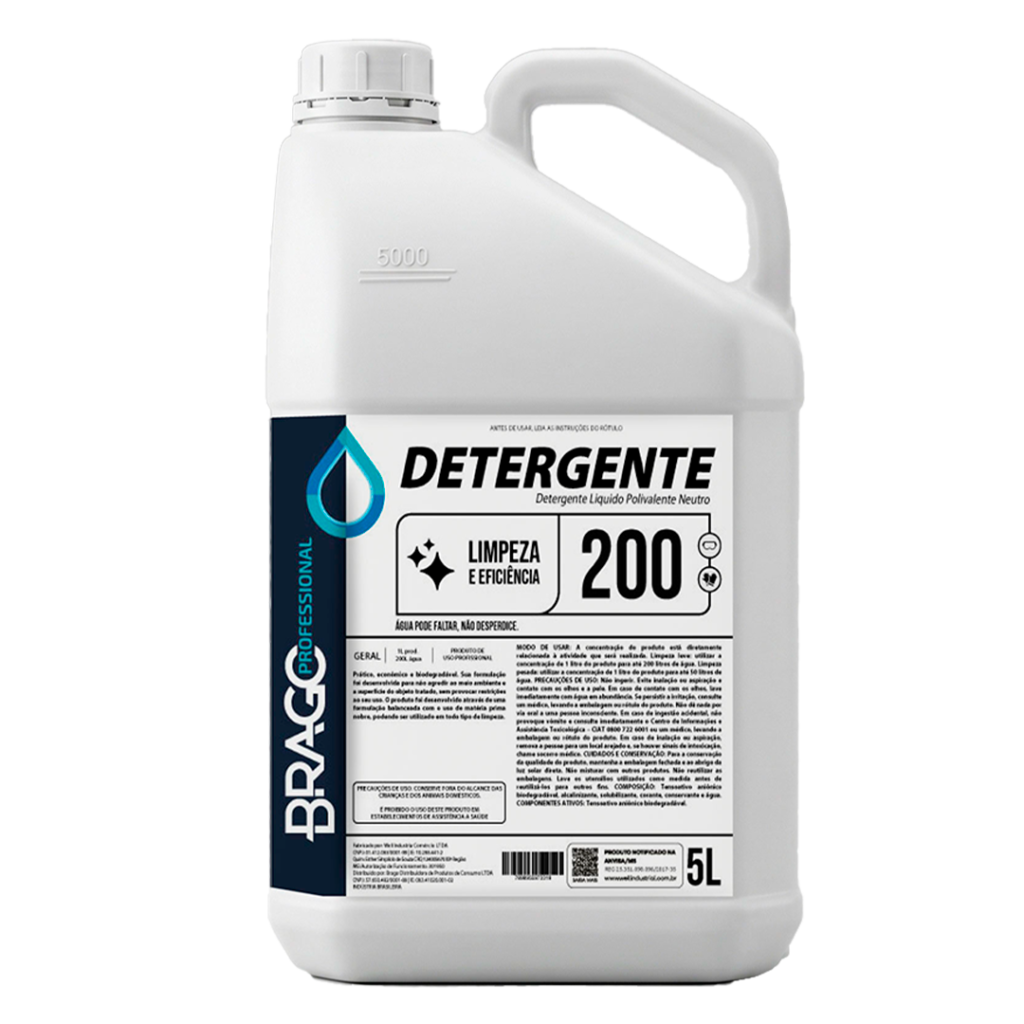 DETERG CONCENTRADO NEUTRO 5L 1/200 BRAGO PROFESSIONAL