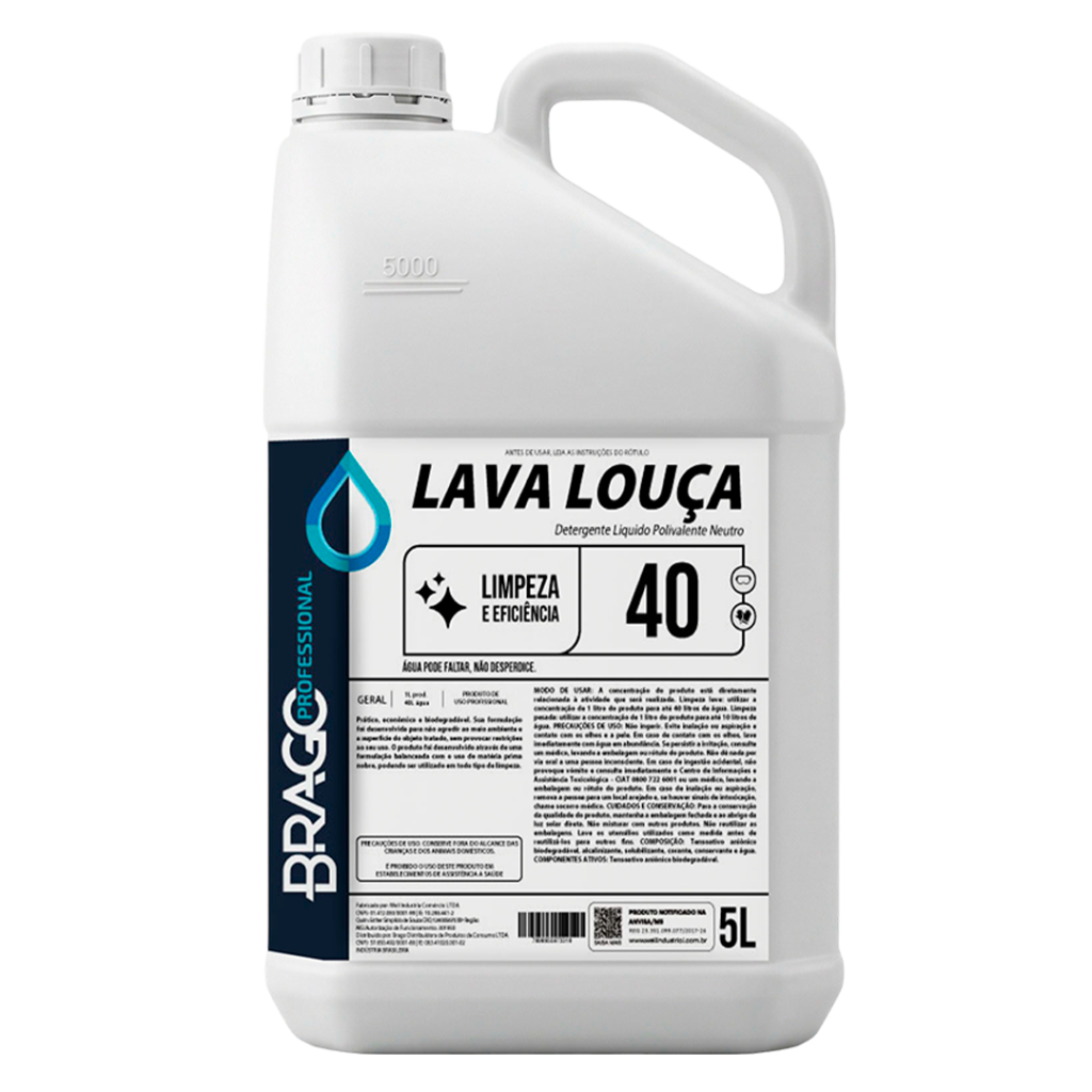 DETERG LAVA LOUCA 5L 1/40 BRAGO PROFESSIONAL