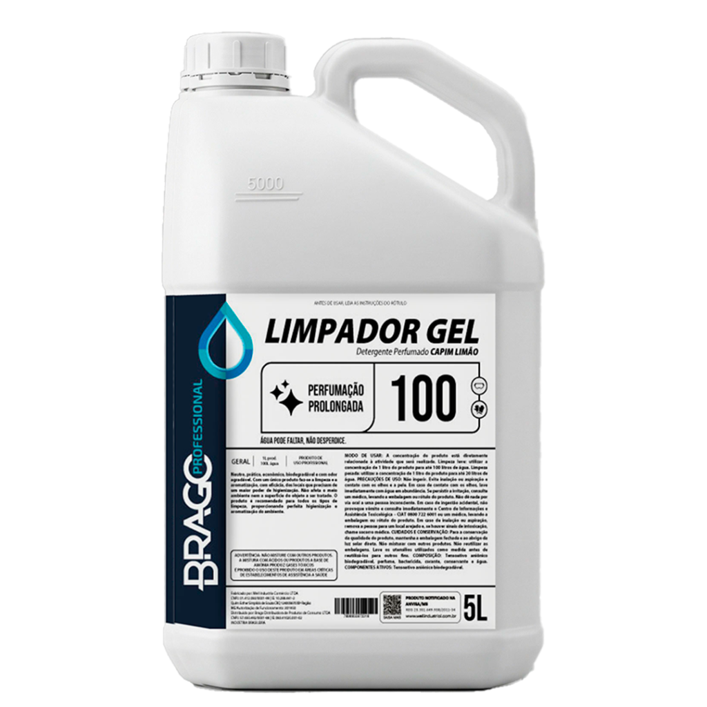 LIMPADOR GEL PERF CAPIM LIMAO 5L 1/100 BRAGO PROFESSIONAL